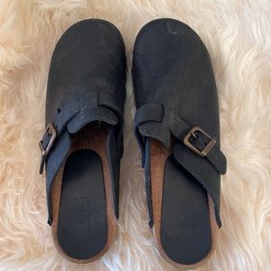 Barley worn Black Sanita wooden clogs